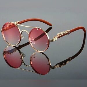 Gold Frame Round Women’s Sunglasses with Pink Gradient Lenses